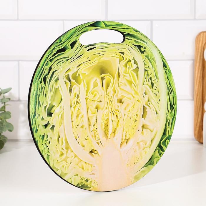 Доска разделочная и сервировочная круглая кухонная Доска разделочная и сервировочная круглая кухонная "Капуста в разрезе", 25,5 см