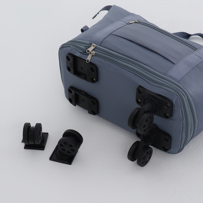 Сумка дорожная на колёсах, с увеличением, наружный карман, держатель для чемодана, цвет голубой Сумка дорожная на колёсах, с увеличением, наружный карман, держатель для чемодана, цвет голубой