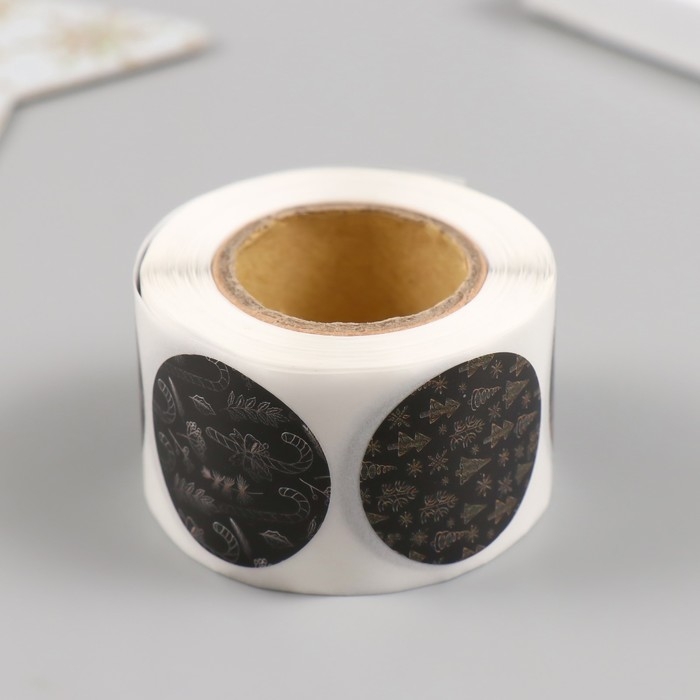 Наклейка бумага Наклейка бумага "Ёлочки и шишки" d=2,5 см 252 шт в рулоне