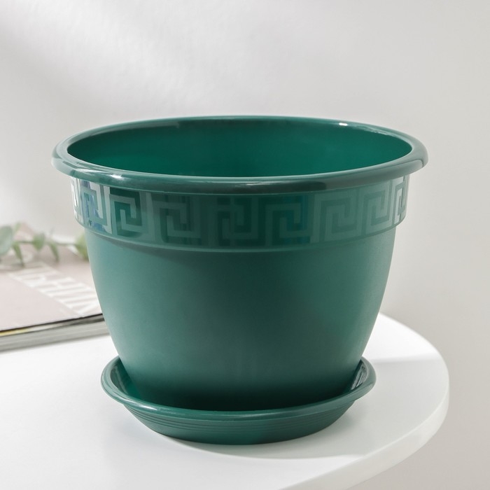 Горшок для цветов с поддоном «Антик», 1.6 л, d=17 см, пластиковый, цвет малахит