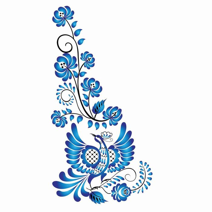 Термотрансфер «Гжель птица», уголок справа, 15 х 30 см, набор 10 шт. Термотрансфер «Гжель птица», уголок справа, 15 х 30 см, набор 10 шт.