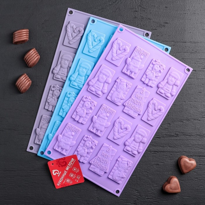 Форма для конфет и шоколада новогодняя Доляна «Рождество», силикон, 30×17 см, 16 ячеек, цвет красный Форма для конфет и шоколада новогодняя Доляна «Рождество», силикон, 30×17 см, 16 ячеек, цвет красный