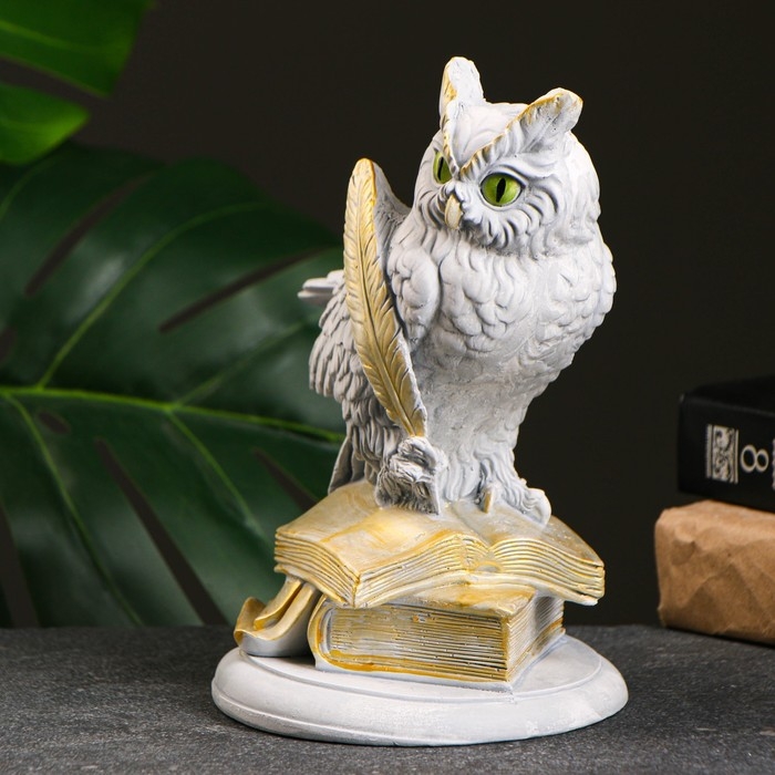 Фигура Фигура "Филин на книгах большой" серый, 21х15х13см