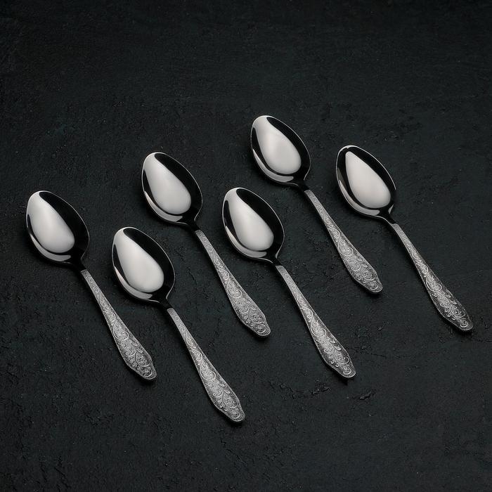 Ложка чайная &laquo;Дубрава&raquo;, толщина 2 мм, цвет серебряный