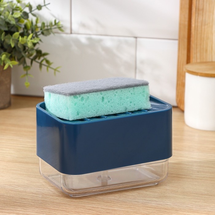 Дозатор для моющего средства с подставкой для губки Raccoon, губка в комплекте, цвет синий Дозатор для моющего средства с подставкой для губки Raccoon, губка в комплекте, цвет синий