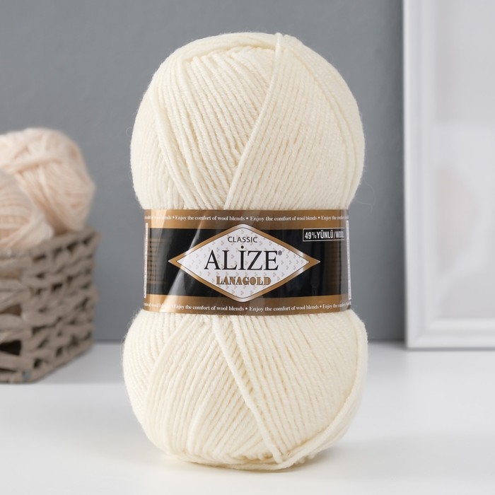 Пряжа Пряжа "Lanagold" 51% акрил, 49% шерсть 240м/100гр (62 молочный)