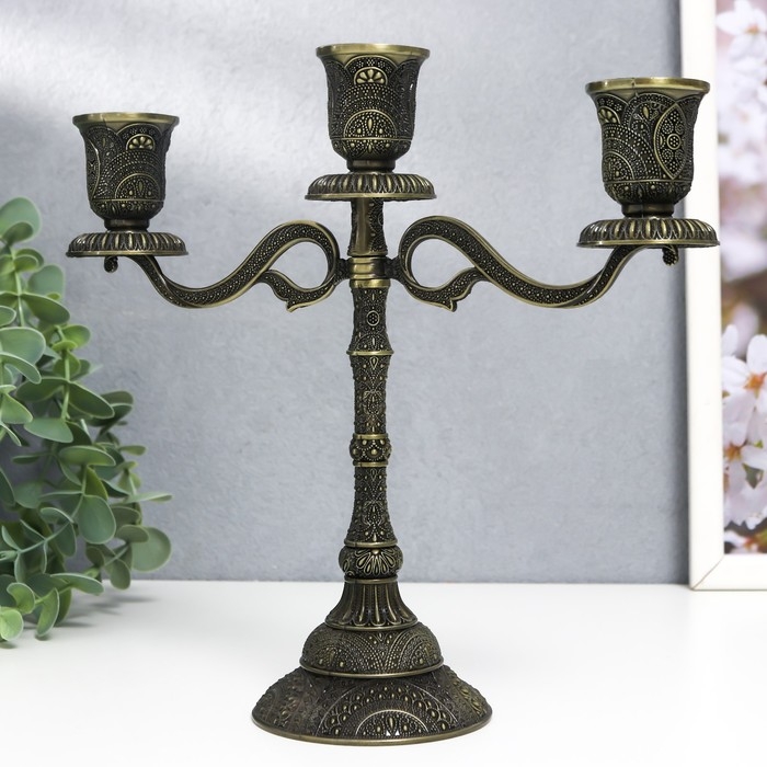 Подсвечник металл на 3 свечи "Раджа" бронза 22,5х8х24 см