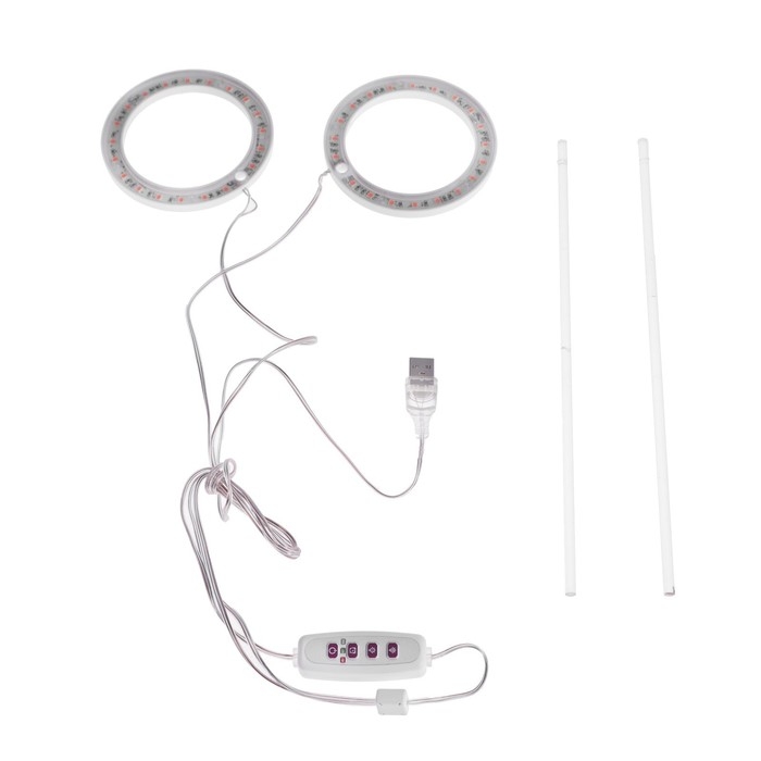 Фитосветильник светодиодный, 4 Вт, 5 В, в горшок, USB, полноспектральный, 2 круга Фитосветильник светодиодный, 4 Вт, 5 В, в горшок, USB, полноспектральный, 2 круга