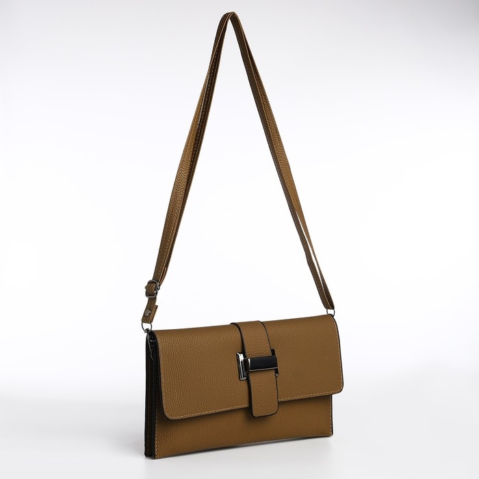 Сумка-клатч на магните, длинный ремень, цвет коричневый Сумка-клатч на магните, длинный ремень, цвет коричневый