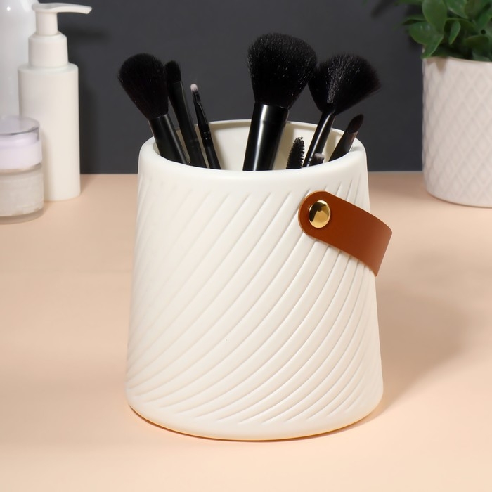 Подставка для хранения, 12,5 × 14,5 × 14,5 см, цвет белый/коричневый Подставка для хранения, 12,5 × 14,5 × 14,5 см, цвет белый/коричневый