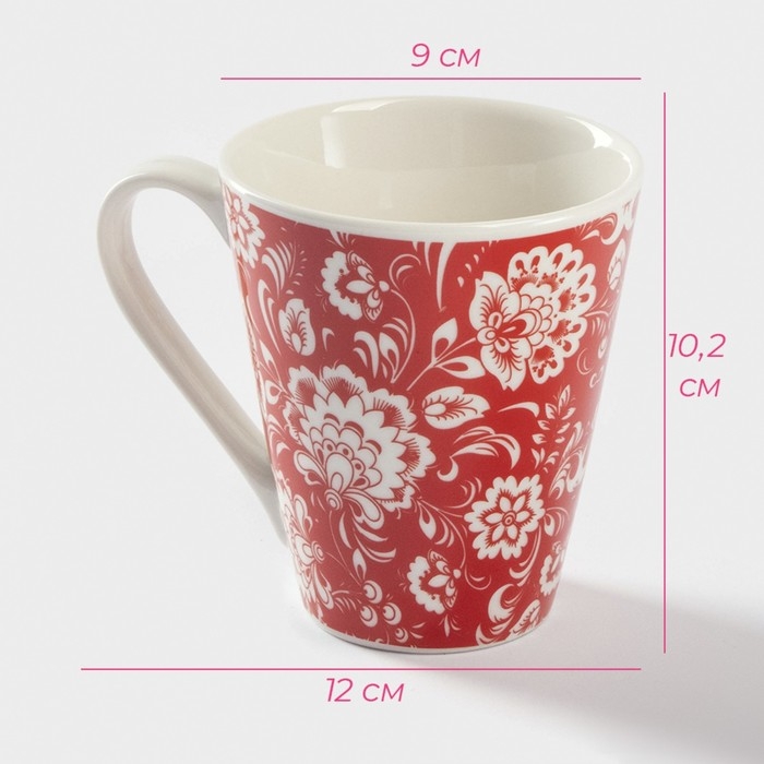 Кружка фарфоровая Доляна «Цветы на красном», 280 мл, цвет красный Кружка фарфоровая Доляна «Цветы на красном», 280 мл, цвет красный