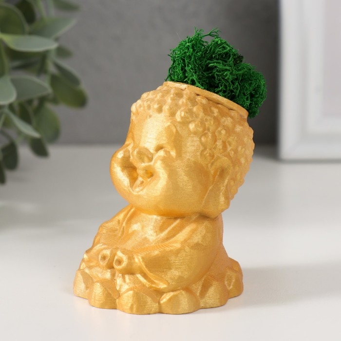 Кашпо бетонное Кашпо бетонное "Будда" 5,5х6,5х7см золотой со мхом (мох зеленый стабилизированный)