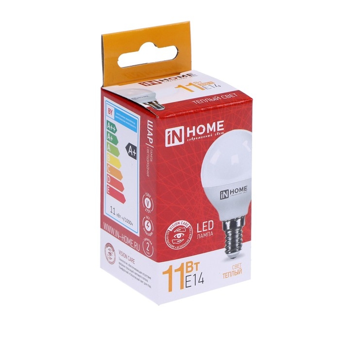 Лампа светодиодная IN HOME LED-ШАР-VC, Е14, 11 Вт, 230 В, 3000 К, 990 Лм Лампа светодиодная IN HOME LED-ШАР-VC, Е14, 11 Вт, 230 В, 3000 К, 990 Лм