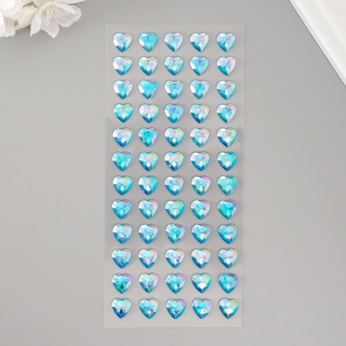 Наклейка пластик стразы Наклейка пластик стразы "Сердце" синий перламутр 18х8 см