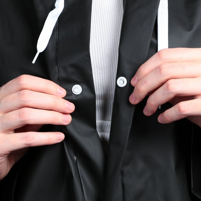 Дождевик взрослый укороченный GOOD VIBE, на кнопках, цвет чёрный, размер 42-48 Дождевик взрослый укороченный GOOD VIBE, на кнопках, цвет чёрный, размер 42-48