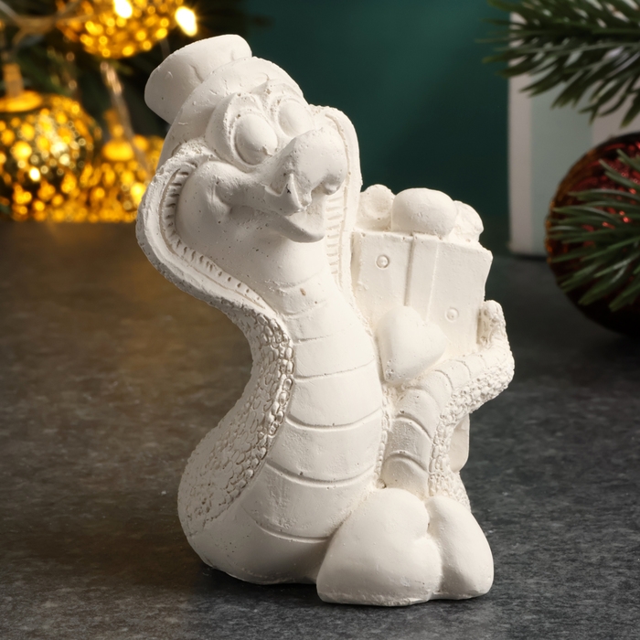 Новый год. Символ 2025. Фигура для раскраски  Новый год. Символ 2025. Фигура для раскраски "Змея с подарком" 6х4х4см