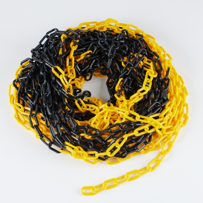 Цепь оградительная, черно-желтая, звено - 6мм, 30м Цепь оградительная, черно-желтая, звено - 6мм, 30м