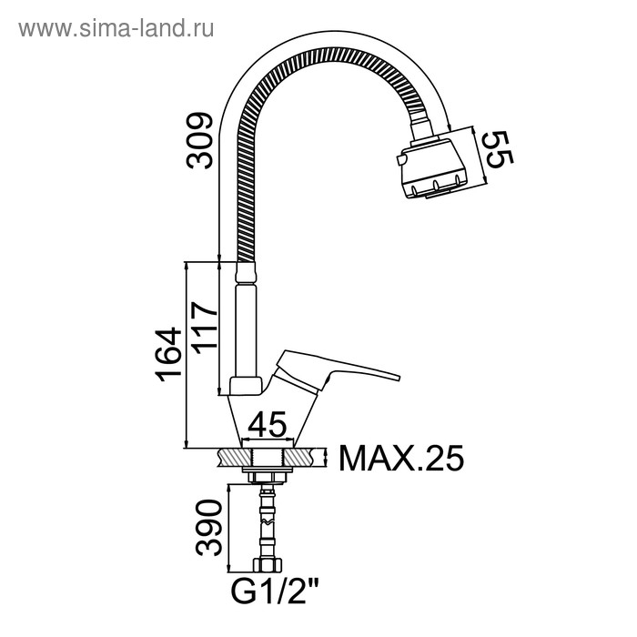 Смеситель для кухни Accoona A4850А, однорычажный, гибкий излив, цвет сатин Смеситель для кухни Accoona A4850А, однорычажный, гибкий излив, цвет сатин