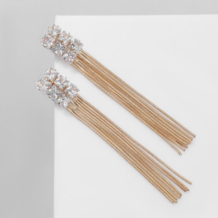 Серьги висячие со стразами «Одиссея» прямоугольник, цвет белый в золоте