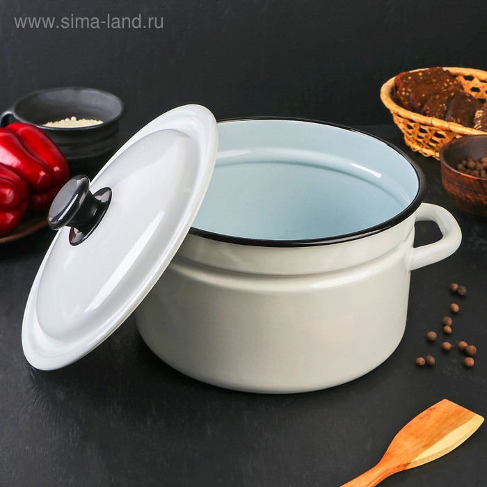 Кастрюля эмалированная цилиндрическая, 5 л, цвет белый Кастрюля эмалированная цилиндрическая, 5 л, цвет белый
