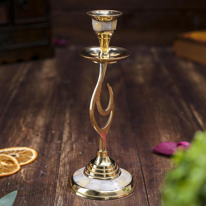 Подсвечник на 1 свечу с перламутром изгиб 21см Подсвечник на 1 свечу с перламутром изгиб 21см