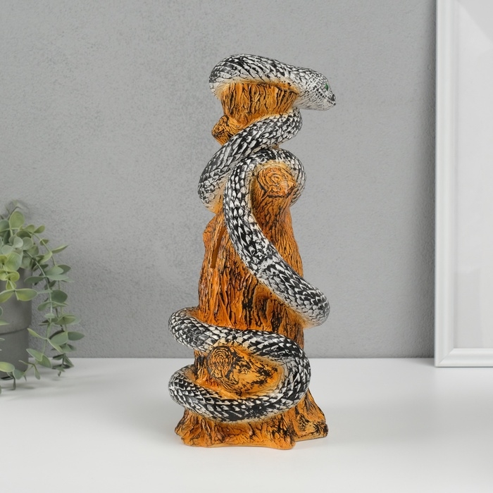 Новогодняя копилка  Новогодняя копилка "Змея на пеньке"  33 х 14 х 15 см, черно-белый