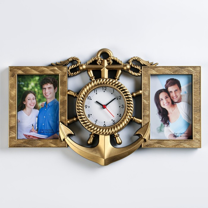 Часы настенные интерьерные, фоторамка - коллаж Часы настенные интерьерные, фоторамка - коллаж "Якорь", бесшумные, 42 х 27 см, d-12 см