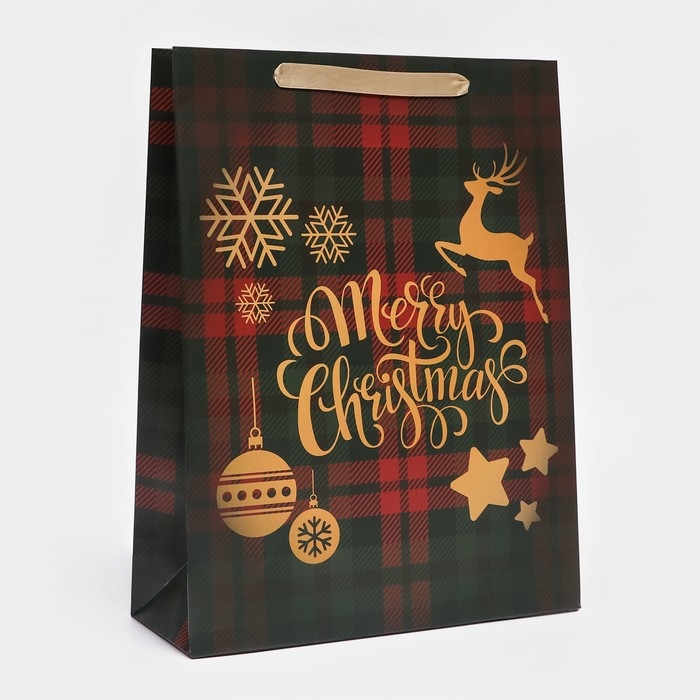 Новый год. Пакет подарочный, ламинированный, "Клетка",31 х 40 х 11,5 см.