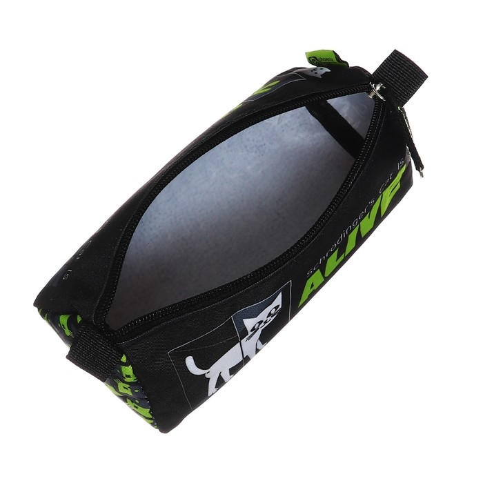 Пенал мягкий, 1 отделение, 85 х 200 х 65 мм, объёмный, Феникс  Пенал мягкий, 1 отделение, 85 х 200 х 65 мм, объёмный, Феникс "Научный кот" чёрный/зелёный 61898