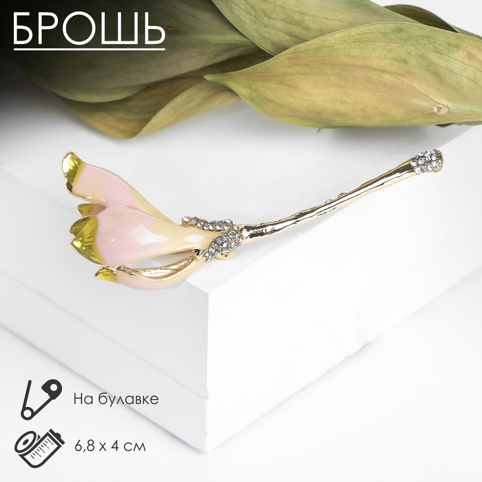 Брошь Брошь "Цветок" ирис, цвет бежевый в золоте