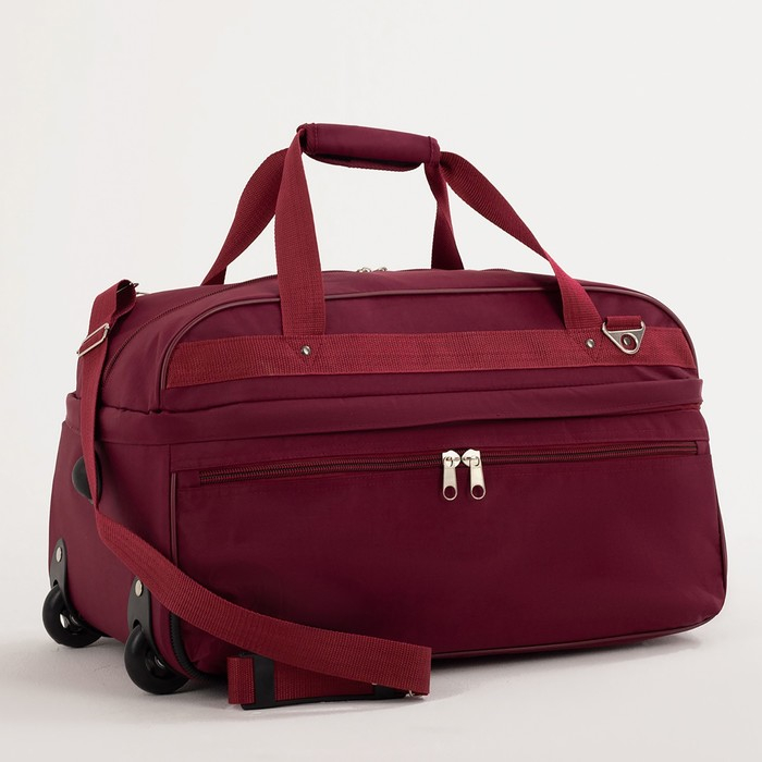 Сумка дорожная на колёсах, отдел на молнии, с увеличением, наружный карман, длинный ремень, цвет бордовый Сумка дорожная на колёсах, отдел на молнии, с увеличением, наружный карман, длинный ремень, цвет бордовый