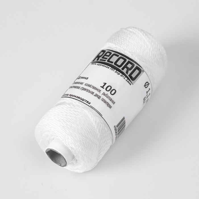 Нить кручёная 3-х прядная полипропиленовая, d=1.1 мм 100 м (белая) Нить кручёная 3-х прядная полипропиленовая, d=1.1 мм 100 м (белая)