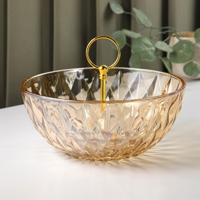 Ваза стеклянная для фруктов с держателем, d=22,5 см, цвет золотой Ваза стеклянная для фруктов с держателем, d=22,5 см, цвет золотой