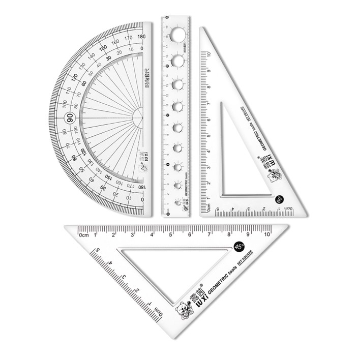 Набор геометрический Набор геометрический "Аниме", (линейка, транспортир, 2 угольника) в пенале, МИКС