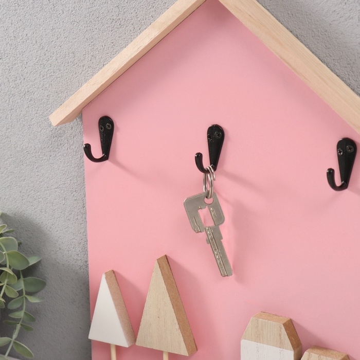 Крючки декоративные дерево Крючки декоративные дерево "Домики и деревья" розовый 28х33,5 см