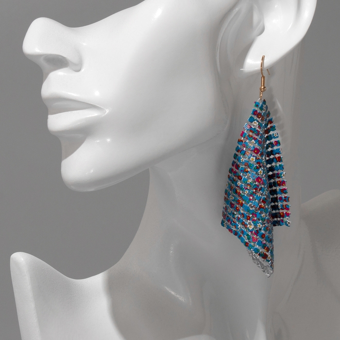 Серьги висячие «Ромб» кольчуга, цветы лютики, цвет красно-голубой, 9 см Серьги висячие «Ромб» кольчуга, цветы лютики, цвет красно-голубой, 9 см