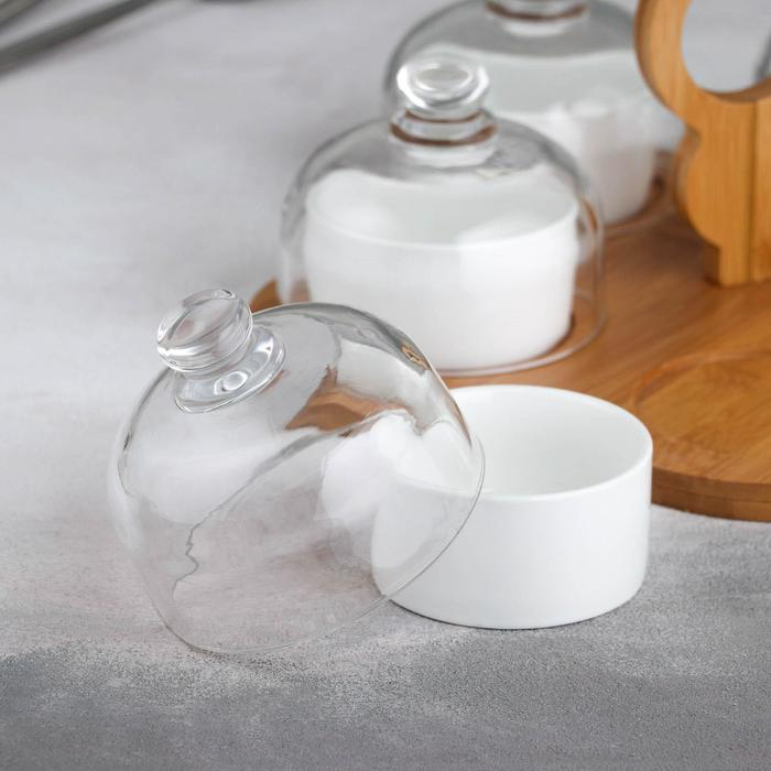 Набор соусников керамический на деревянной подставке «Эстет», 5 предметов, цвет белый Набор соусников керамический на деревянной подставке «Эстет», 5 предметов, цвет белый