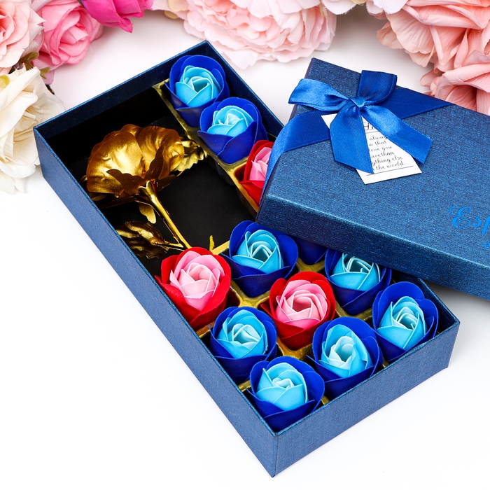 Мыльные розочки цветных оттенков и золотая роза, набор 11 шт Мыльные розочки цветных оттенков и золотая роза, набор 11 шт