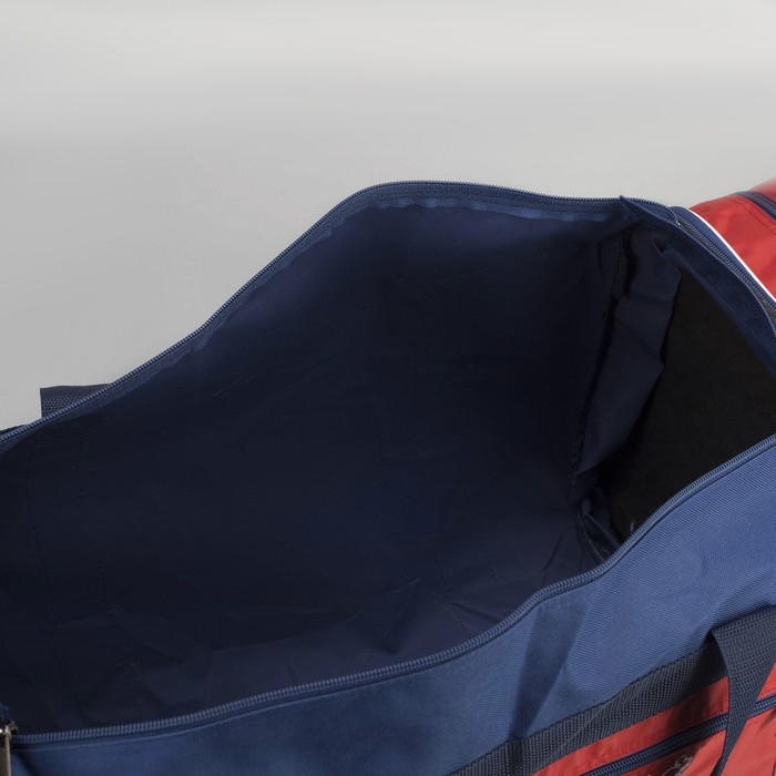 Сумка дорожная на молнии, с увеличением, 3 наружных кармана, длинный ремень, цвет синий/красный Сумка дорожная на молнии, с увеличением, 3 наружных кармана, длинный ремень, цвет синий/красный