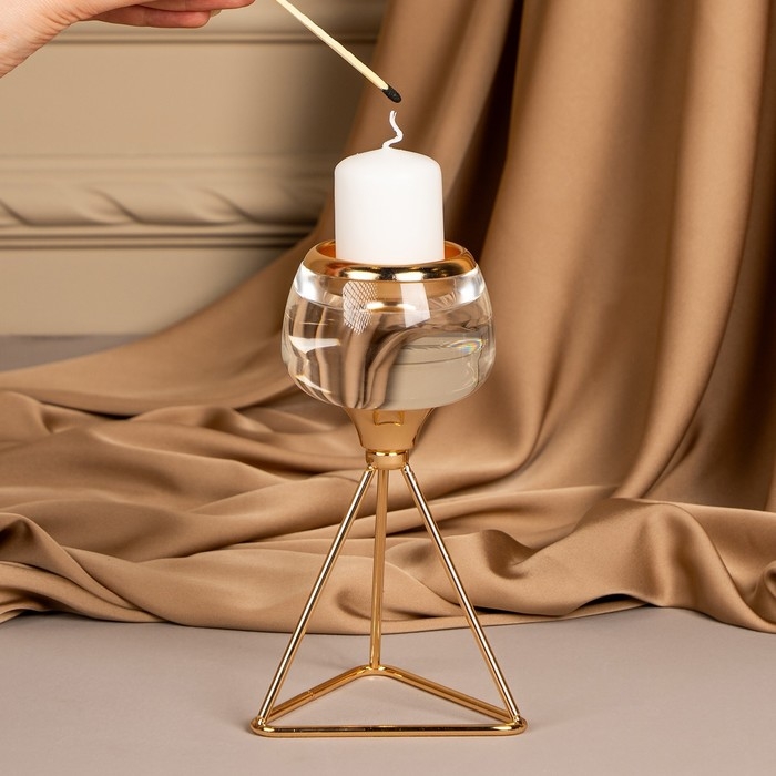 Подсвечник металл, стекло на 1 свечу «Изысканность» цвет золото 9.5 х 9.5 х 17 см Подсвечник металл, стекло на 1 свечу «Изысканность» цвет золото 9.5 х 9.5 х 17 см