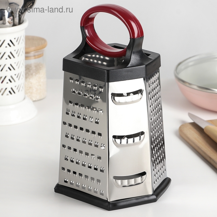 Тёрка шестигранная Доляна «Нео», 14×12×22 см, прорезиненное дно, цвет чёрный, красный Тёрка шестигранная Доляна «Нео», 14×12×22 см, прорезиненное дно, цвет чёрный, красный