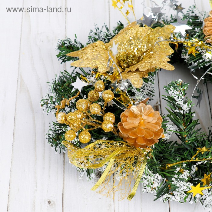 Венок новогодний d-24 см  Венок новогодний d-24 см "Цветы и шишки" золото