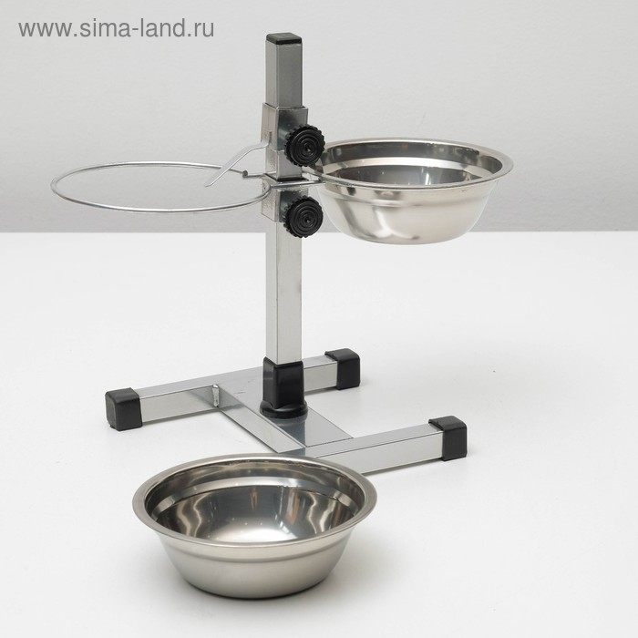 Подставка с мисками, 2 х 500 мл, высота 30 см, разборная с верхним фиксатором, хром Подставка с мисками, 2 х 500 мл, высота 30 см, разборная с верхним фиксатором, хром