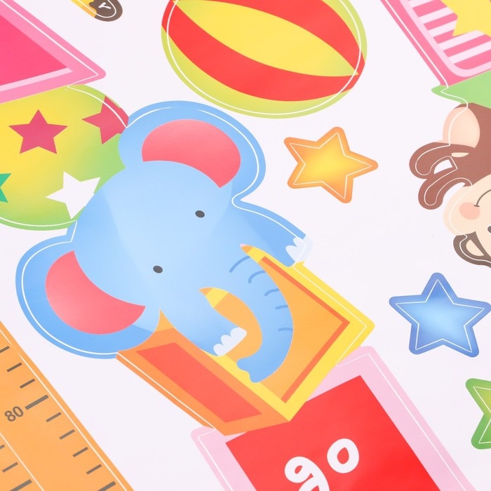 Наклейка пластик интерьерная цветная ростомер  Наклейка пластик интерьерная цветная ростомер "Звери и кубики" 45x60