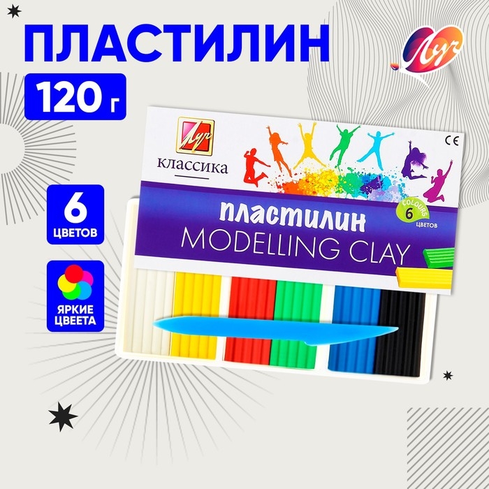 Пластилин 6 цветов 120 г  Пластилин 6 цветов 120 г "Классика"