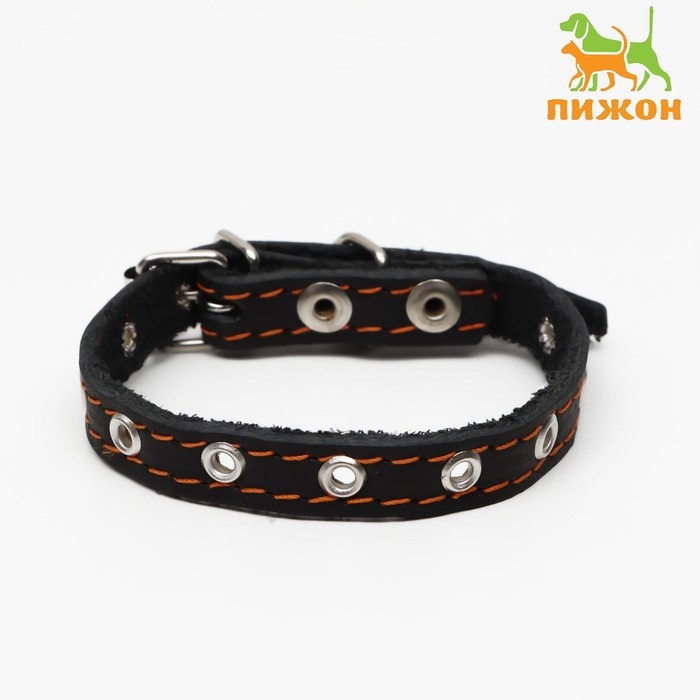 Ошейник кожаный однослойный, безразмерный, 37 х 1.5 см, ОШ 21-32 см, чёрный Ошейник кожаный однослойный, безразмерный, 37 х 1.5 см, ОШ 21-32 см, чёрный