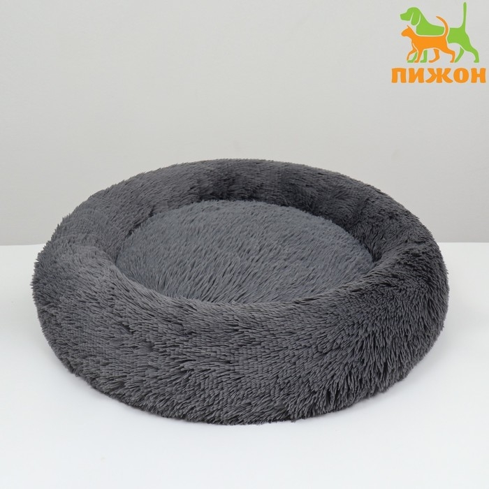 Лежанка для собак и кошек, длинный мех, 80 х 80 х 25 см, серая Лежанка для собак и кошек, длинный мех, 80 х 80 х 25 см, серая