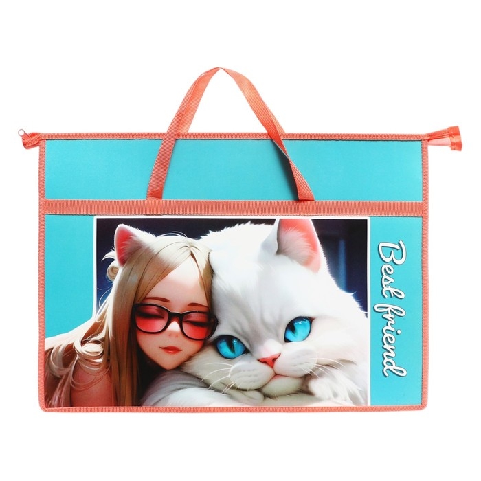 Папка А3 с ручками, пластик, молния сверху, 470 х 335 мм, ПМ-А3-26 Папка А3 с ручками, пластик, молния сверху, 470 х 335 мм, ПМ-А3-26 "Нежная дружба"