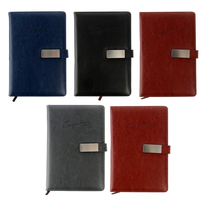 Ежедневник недатированный А5, 140 листов в клетку, с хлястиком, обложка кожзам, МИКС Ежедневник недатированный А5, 140 листов в клетку, с хлястиком, обложка кожзам, МИКС