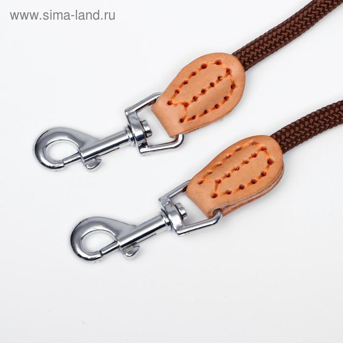 Поводок 8 мм со своркой на 2 собак, полиэстер и натуральная кожа, 73 + 2х57 см, коричневый Поводок 8 мм со своркой на 2 собак, полиэстер и натуральная кожа, 73 + 2х57 см, коричневый